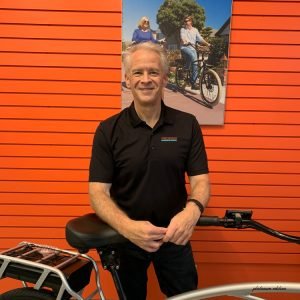 Mike Murphy from Pedego Eugene posing with bike.