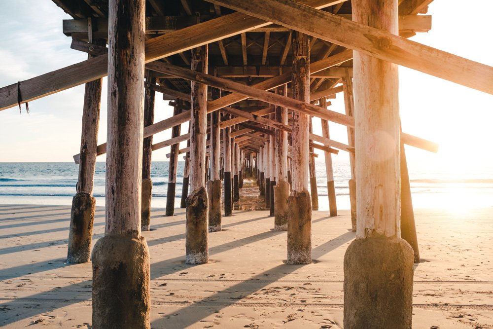 Bottom of Huntington Beach pier in California