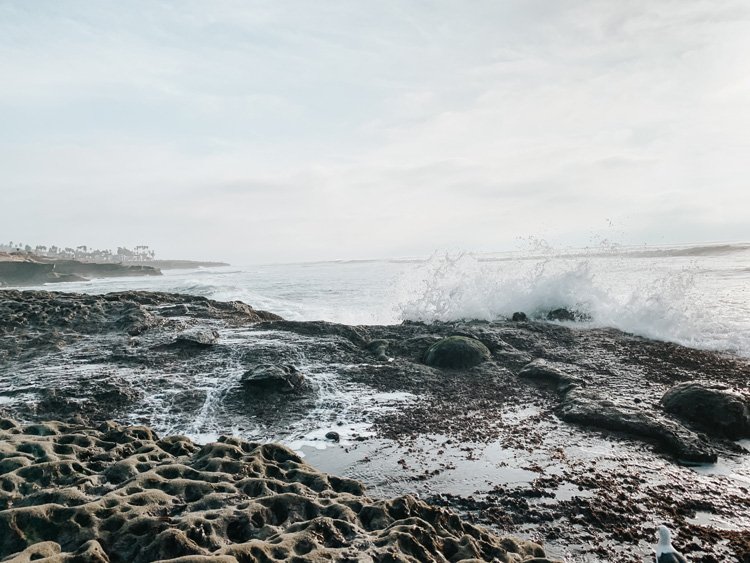 Waves crashing against the rocks in La Jolla.