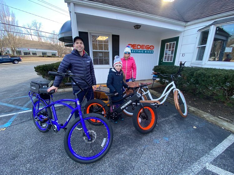 Martin and Trish Larsen outside of Pedego Stony Brook